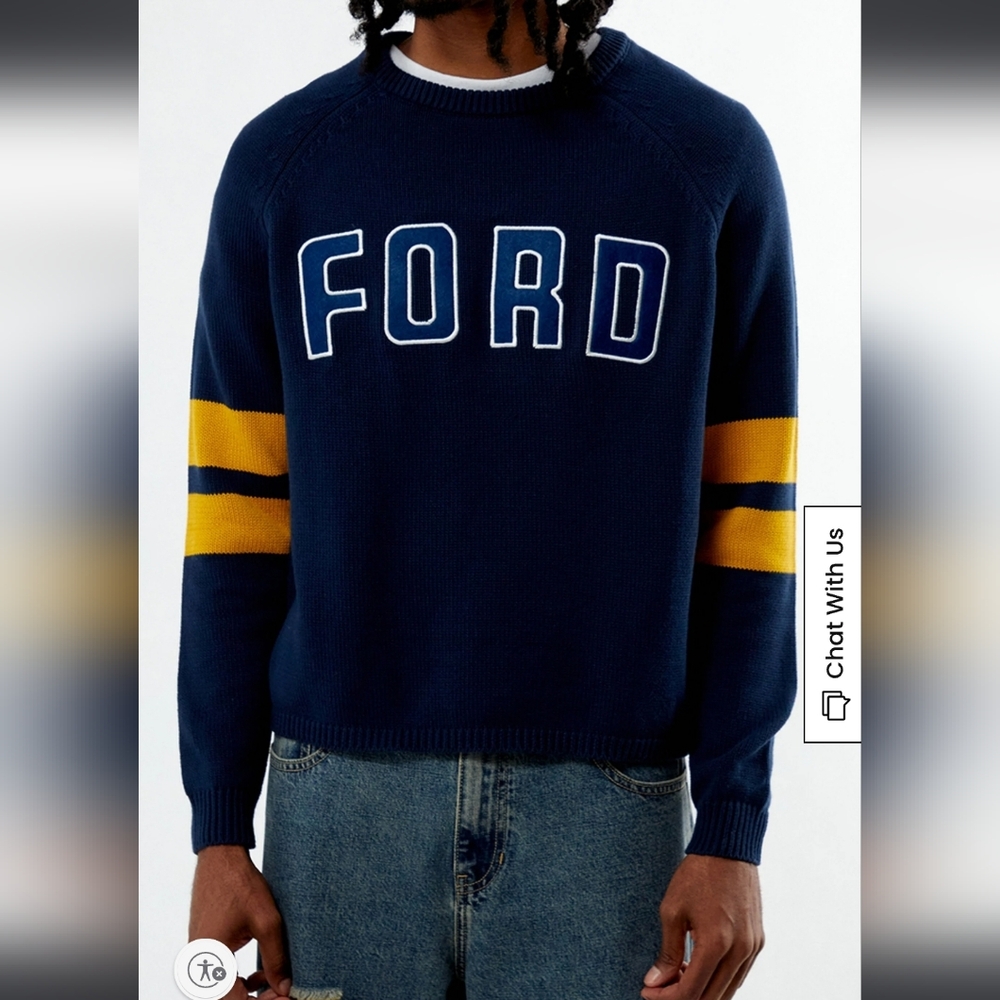 Ford x Pacsun Dark Navy Blue and Yellow Crewneck Sweater